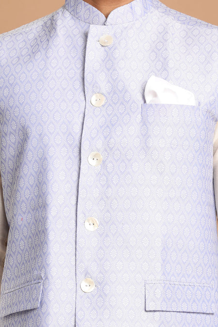 VASTRAMAY Lavender Woven Jacket With Cream Kurta and Pyjama Baap Beta Set